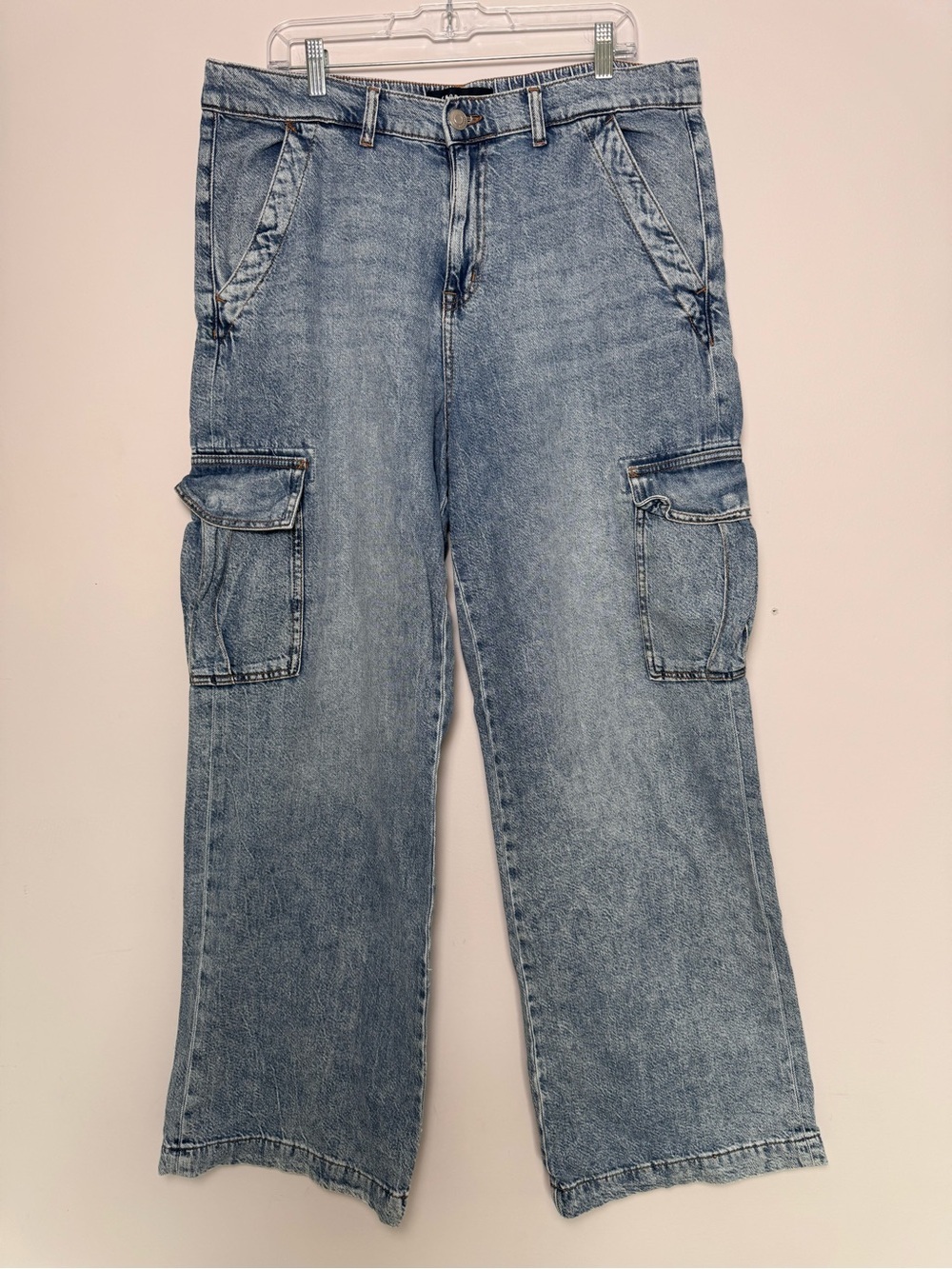 Aeropostale High Rise Wide Leg Cargo Jeans Light Wash Women's XL Y2K Baggy Denim